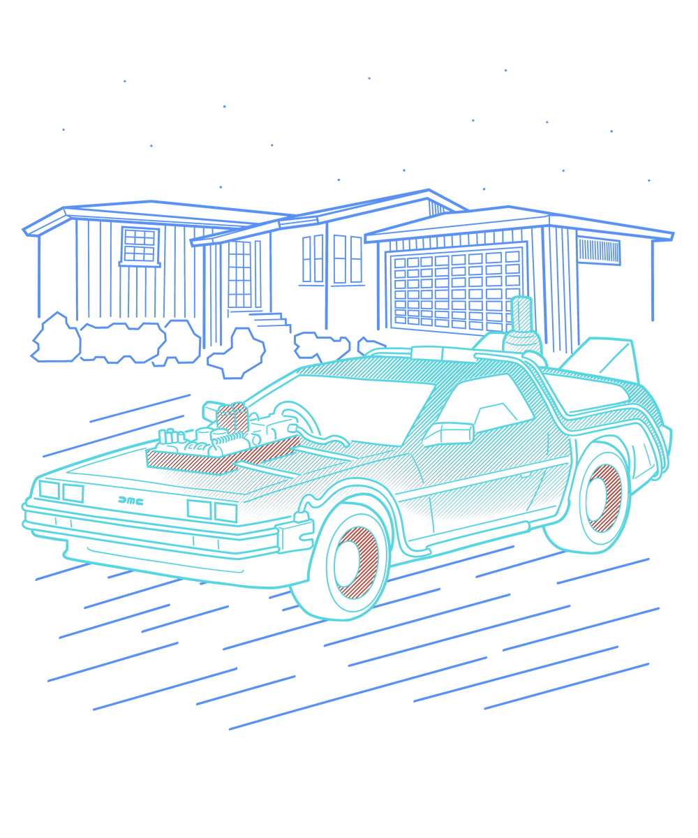 Neon Line-Art DeLorean