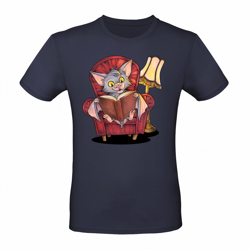 Cute reading bat with book in armchair