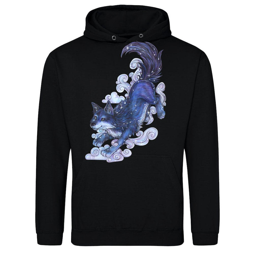 Cute mystical moon wolf with clouds and stars
