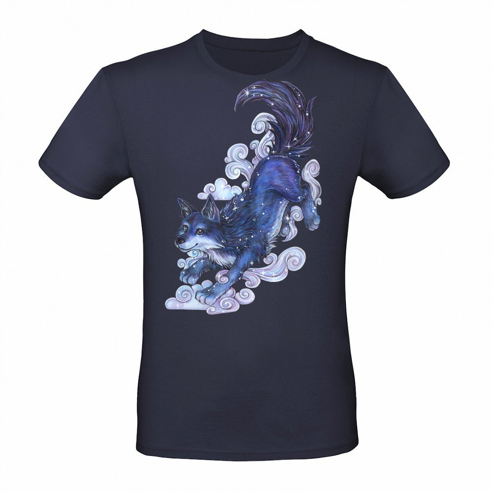 Cute mystical moon wolf with clouds and stars