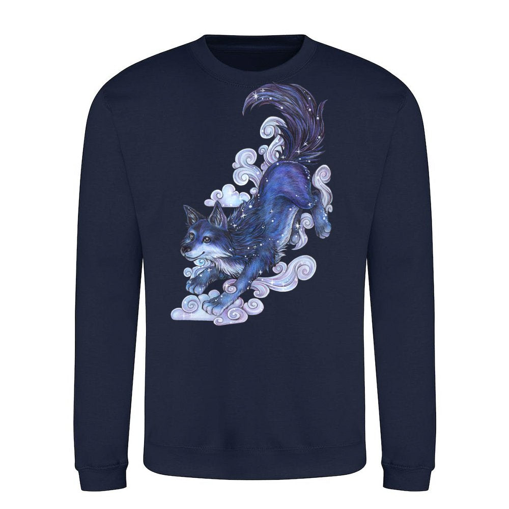 Cute mystical moon wolf with clouds and stars