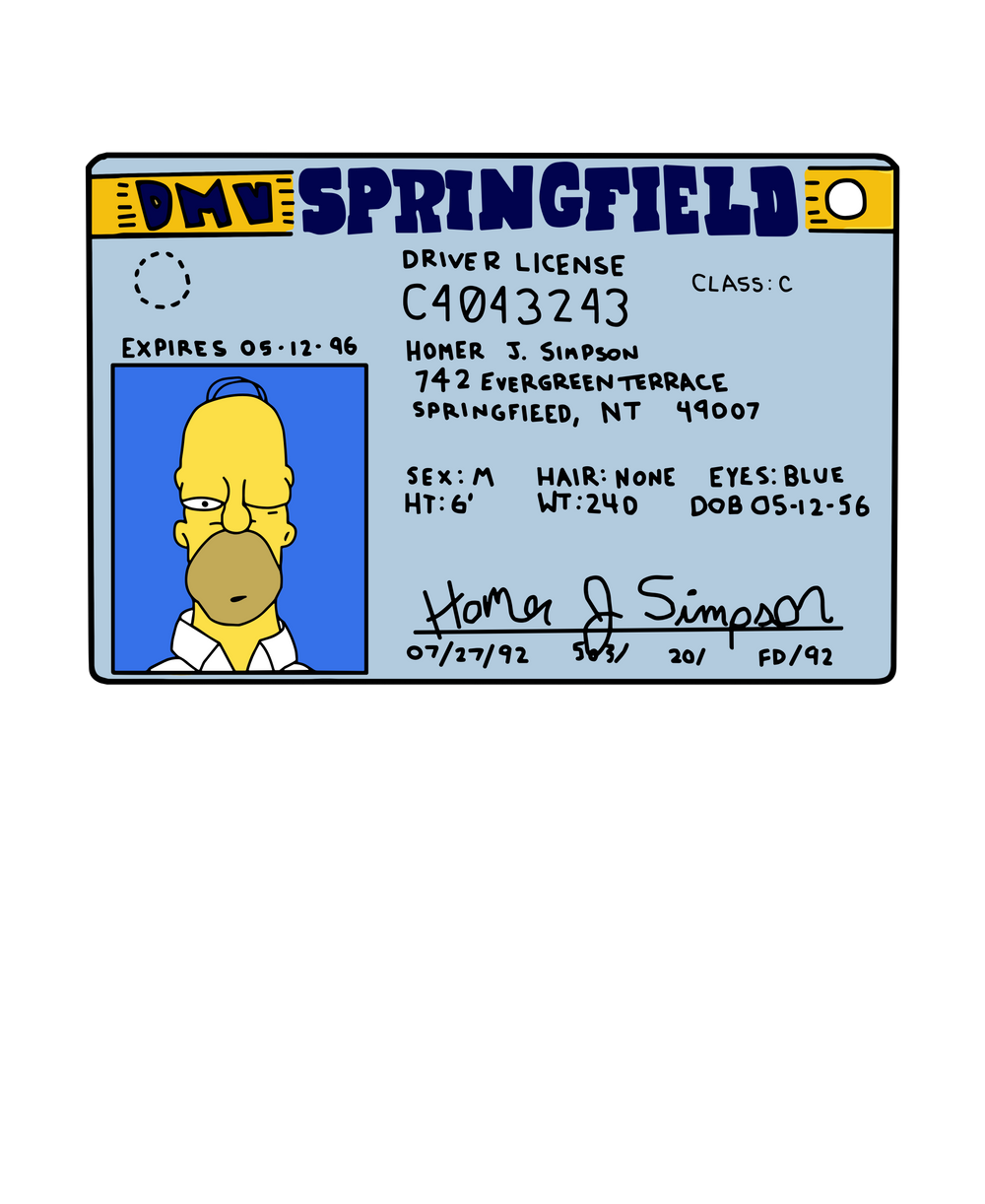 Homer Simpson Springfield DMV Drivers License Art