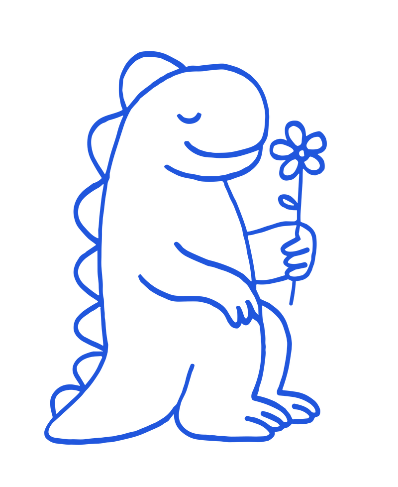 Sanfter blauer Dinosaurier mit Blume