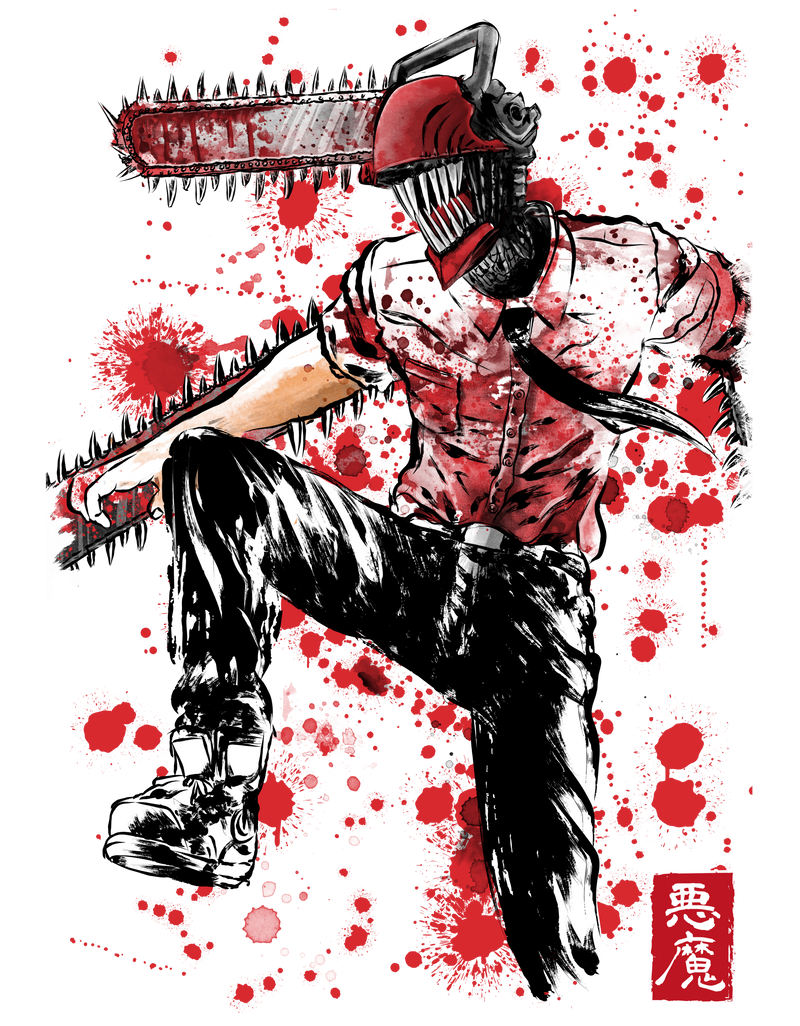 Chainsaw Man ink wash painting black