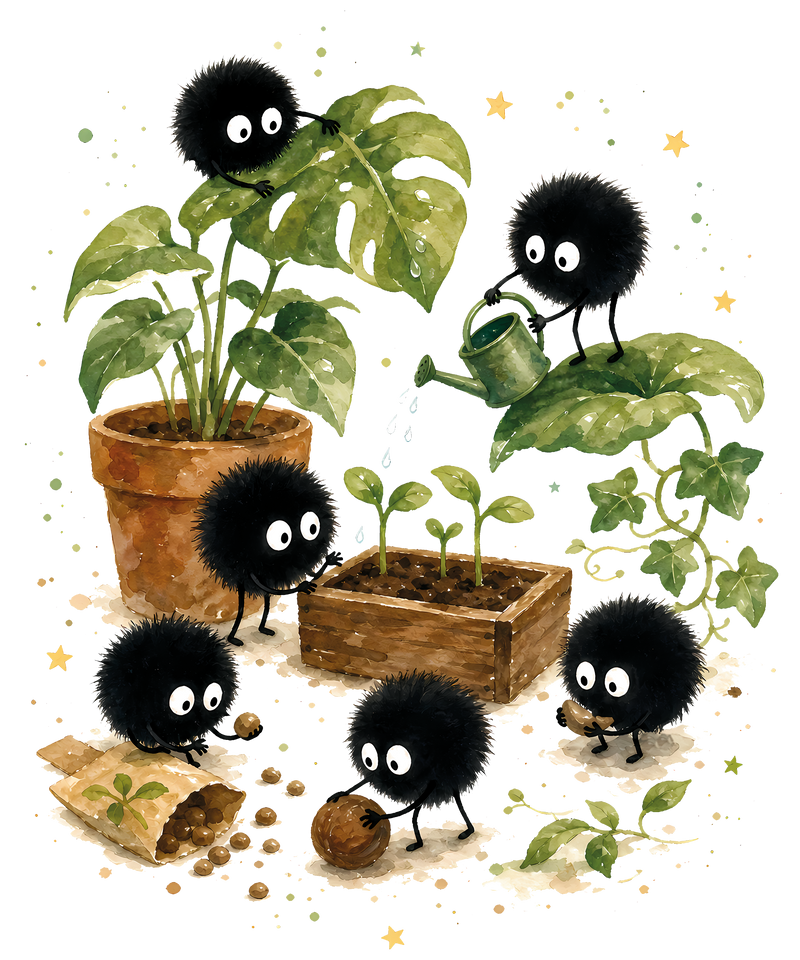 Susuwatari Little Soot Sprites Little Soot Balls in the garden
