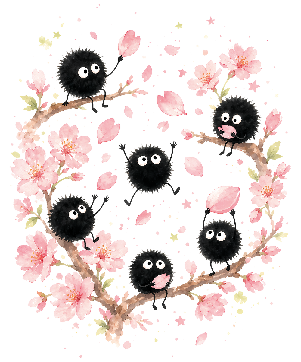 Susuwatari soot sprites in the cherry blossom tree