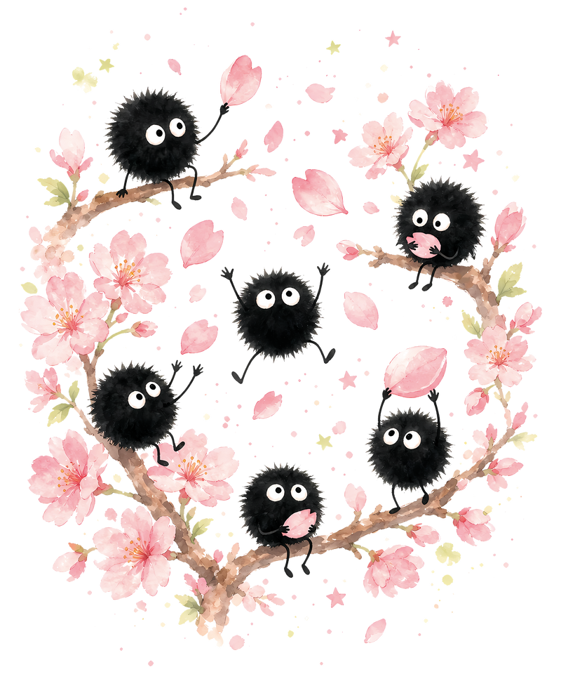 Susuwatari soot sprites in the cherry blossom tree