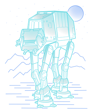 Neon Line-Art Armored Walker
