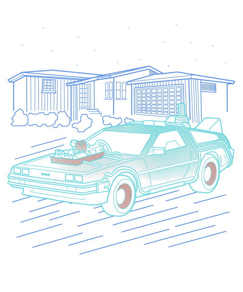 Neon Line-Art DeLorean