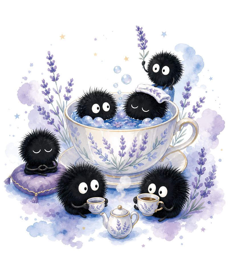 Susuwatari soot sprites enjoying a spa day
