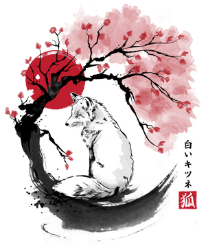 White kitsune sumi e
