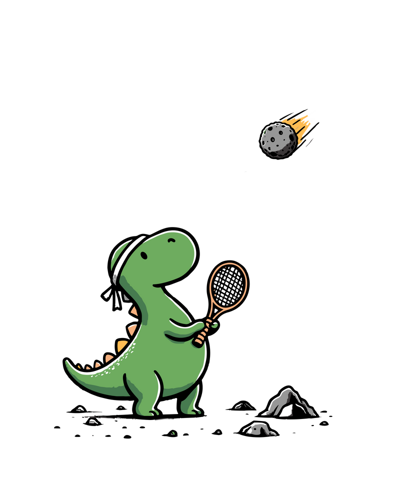 dinosaur playing tennis