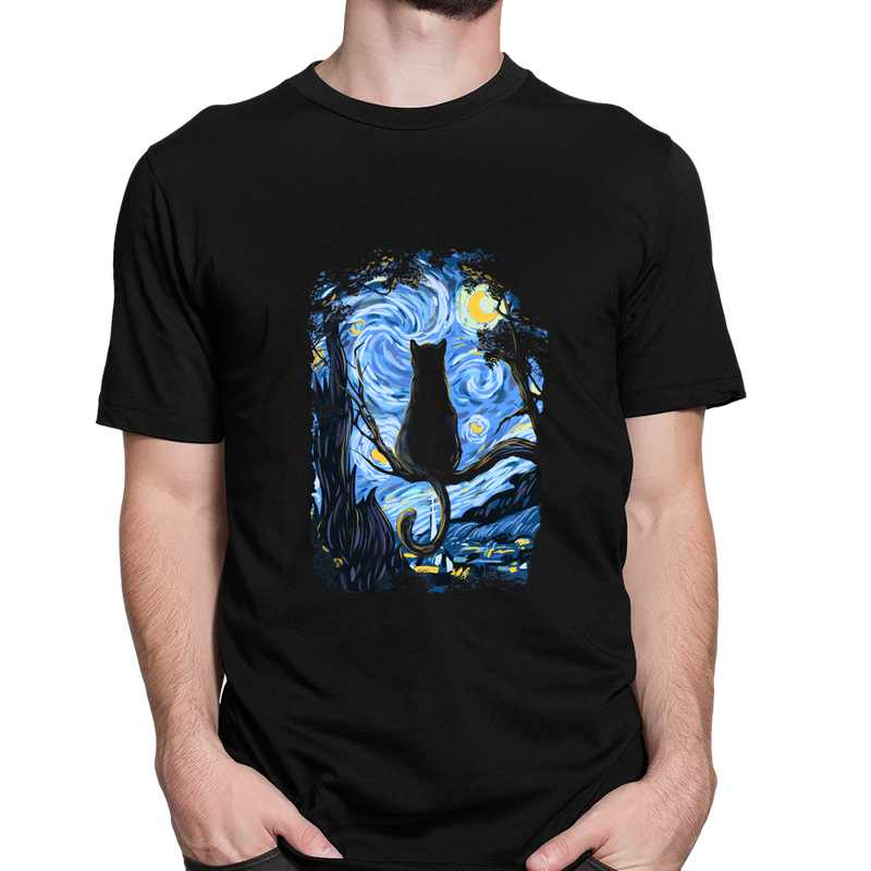 Cat Starry Night als T-Shirt
