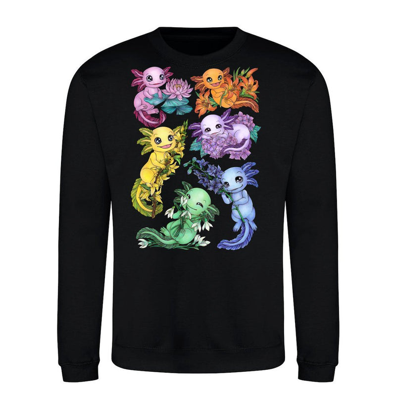 Lustige bunte Regenbogen Axolotl mit Blumen als T-Shirt