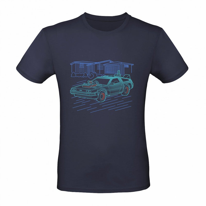 Neon Line-Art De Lorean als T-Shirt