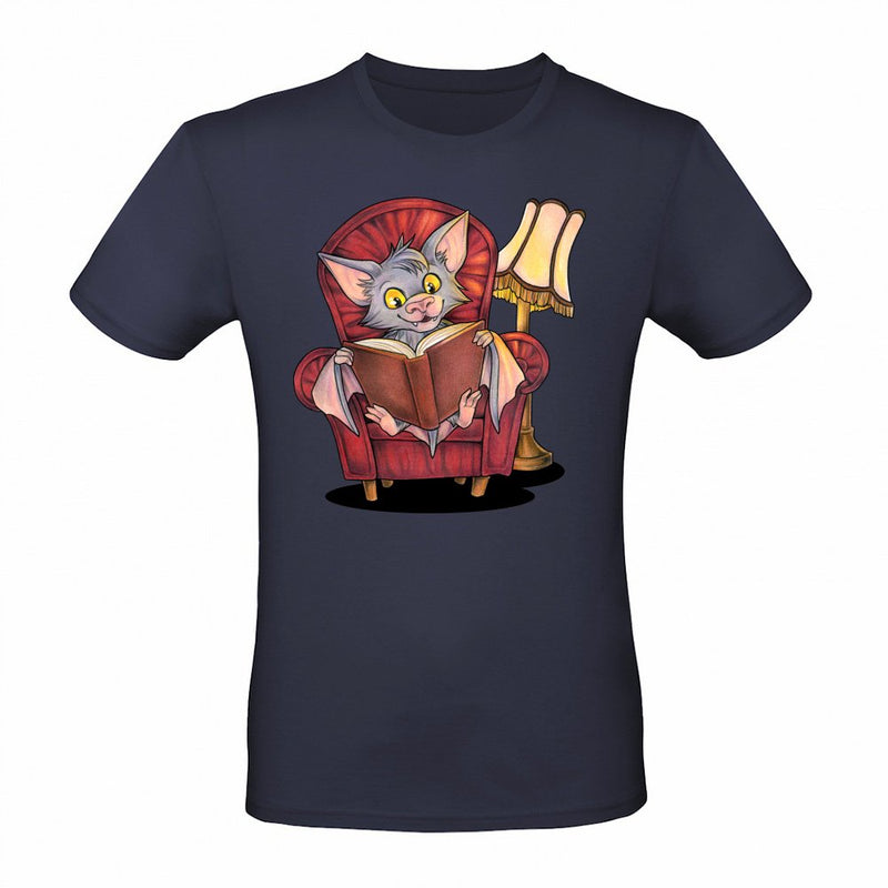 Cute reading bat with book in armchair
