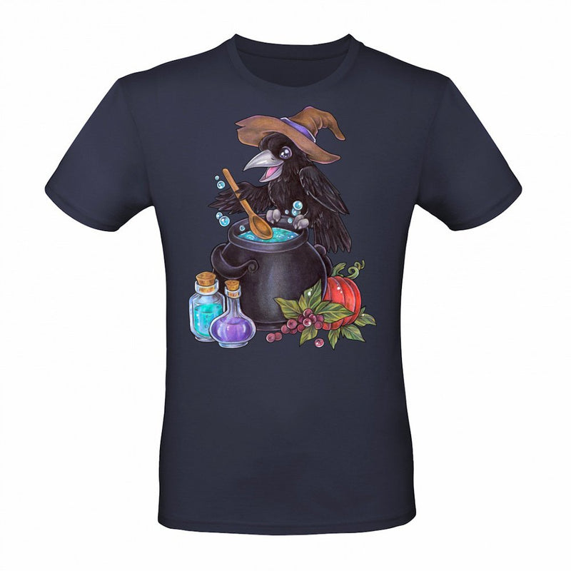 Cute magic raven witch with cauldron alchemy als T-Shirt