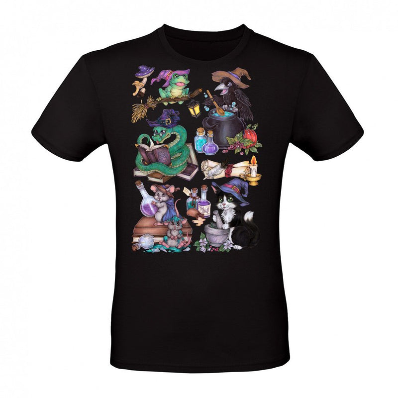 Niedliche Halloween Tiere im Hexen Style mit Magie als T-Shirt