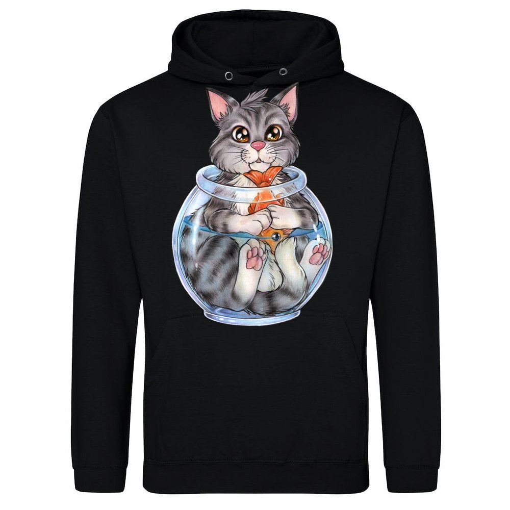 Cute cat steals fish fishing gift