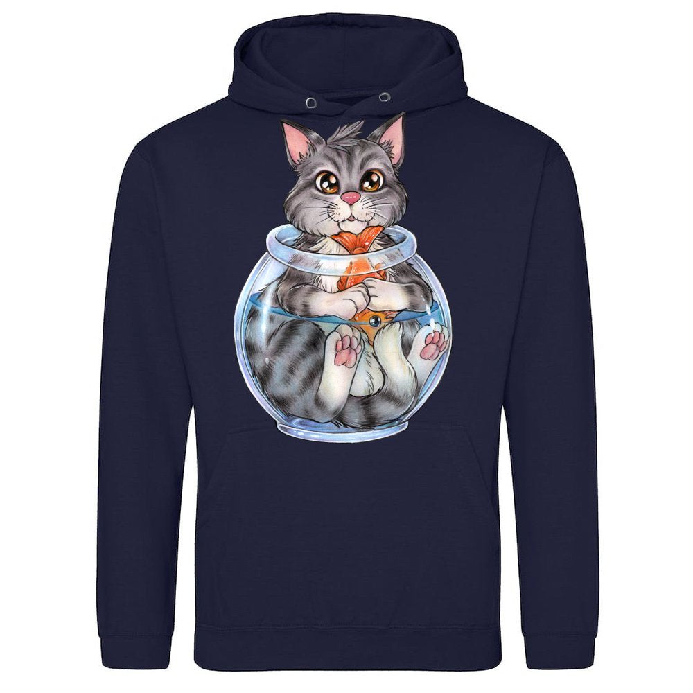 Cute cat steals fish fishing gift