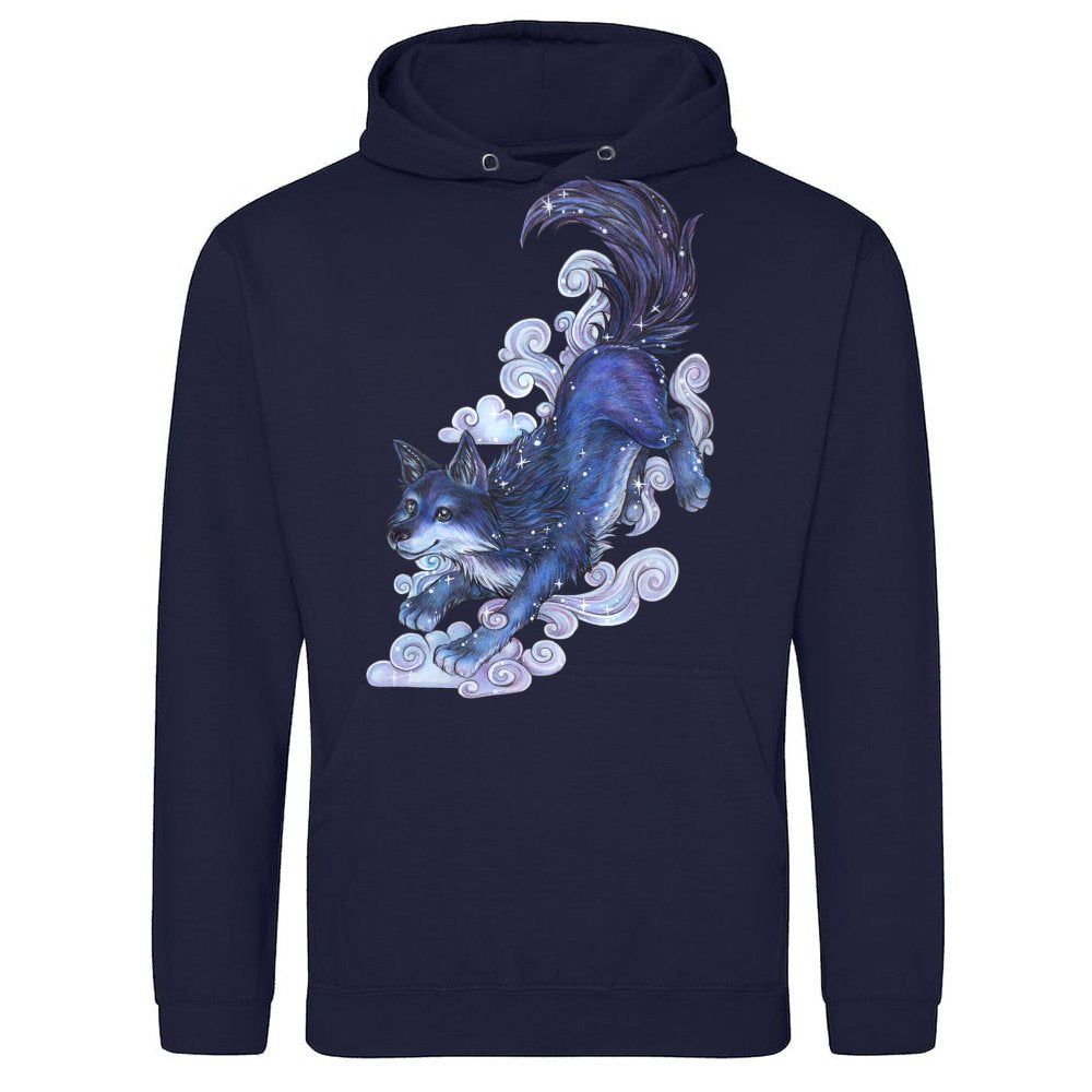 Cute mystical moon wolf with clouds and stars