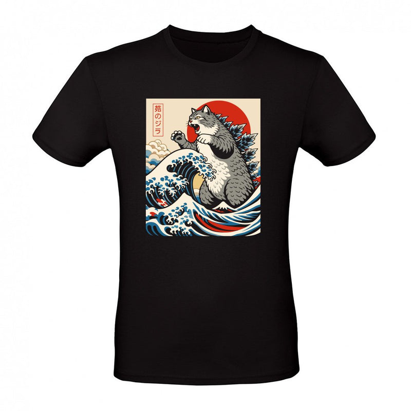 Catzilla The Great Wave japanese Retro Kaiju Cat Graphic als T-Shirt